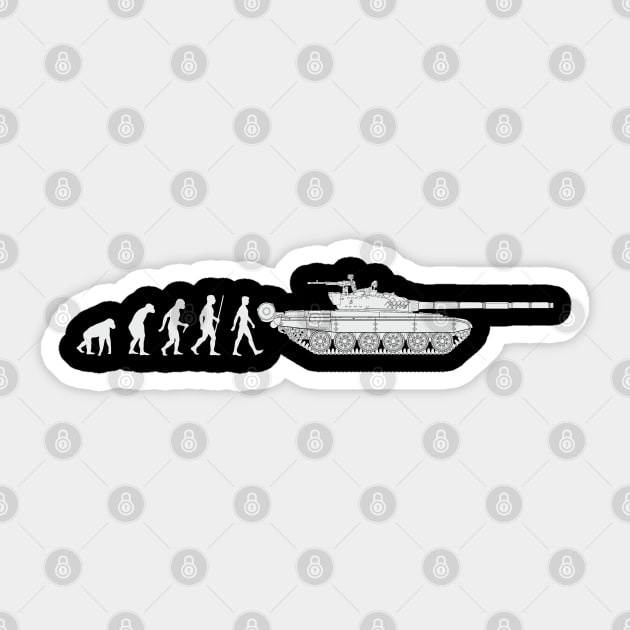 The comic evolution of a man into a T-72 tank Sticker by FAawRay